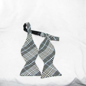 Mens Adjustable Blue/Black/White Plaid Bow Tie 13 - 16 1/2 "